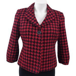 Semantiks 3/4 Sleeve Houndstooth Retro Blazer, Red Black, 8P